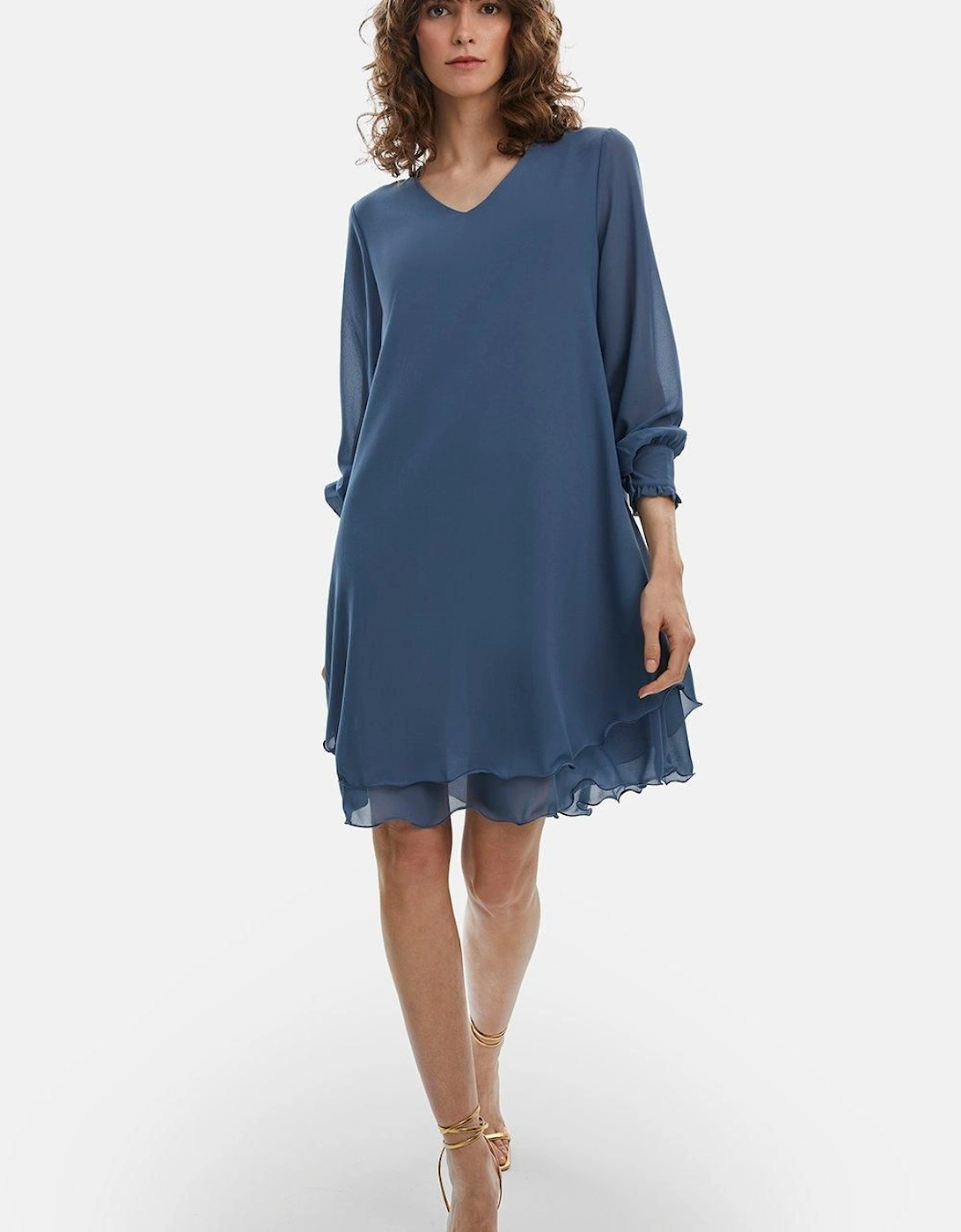Long Sleeve Navy Wave Hem Dress, 2 of 1