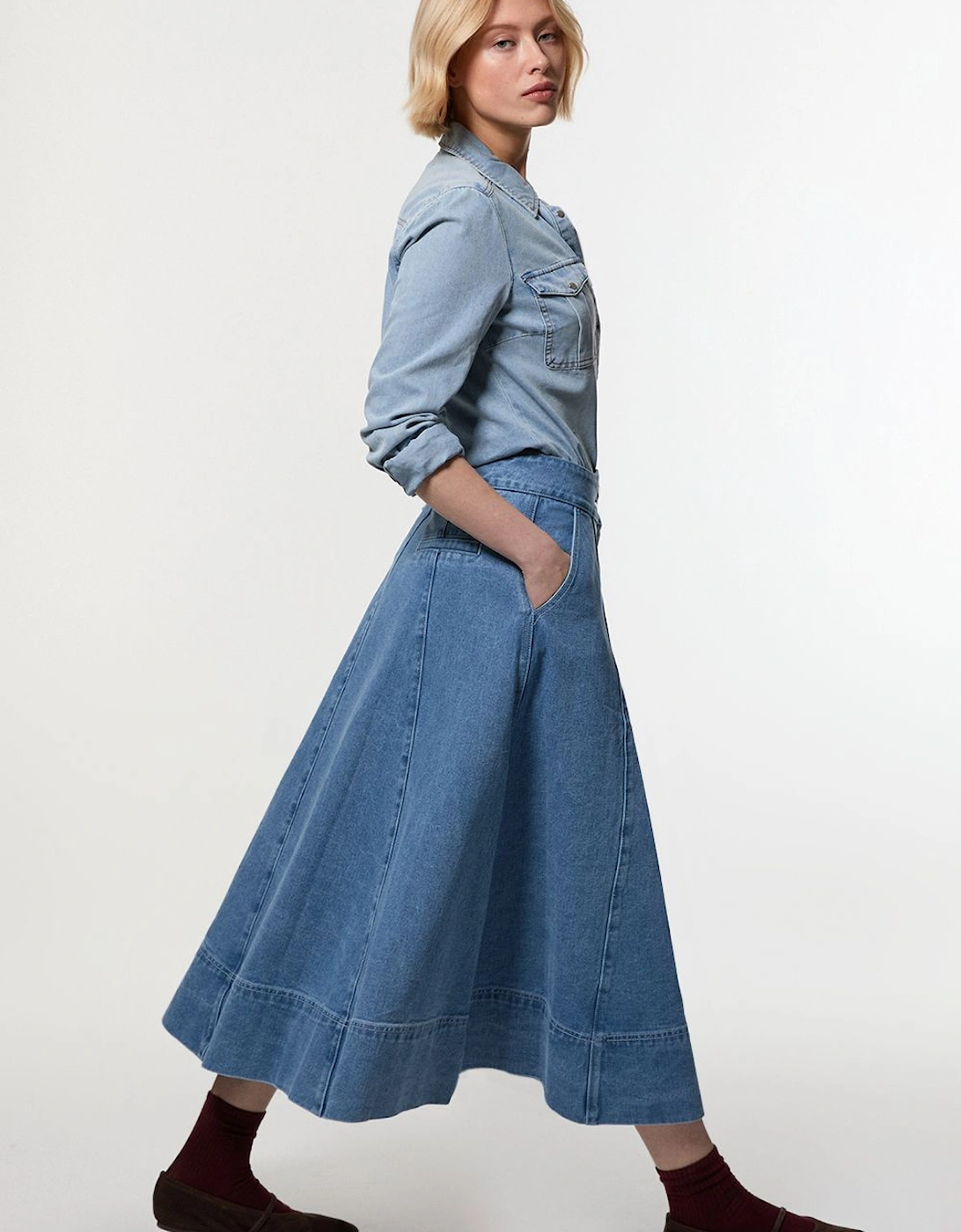 Denim High Waist Full Midi Skirt, 2 of 1