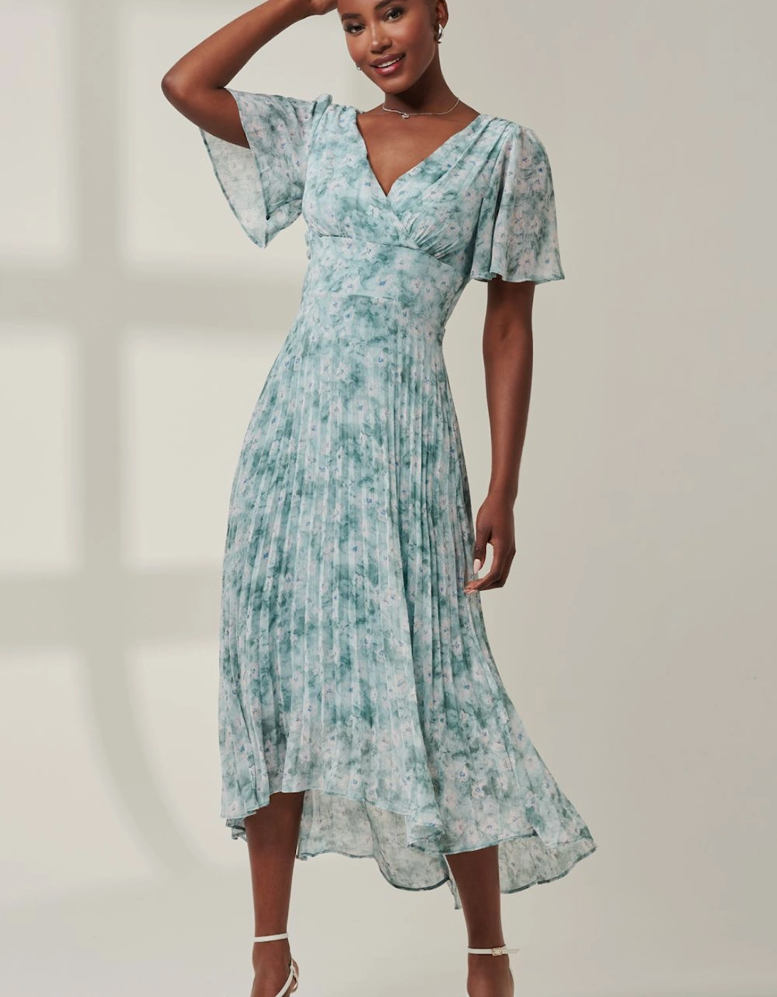 Chelsea Pleated Chiffon Dip Hem Maxi Dre, 2 of 1