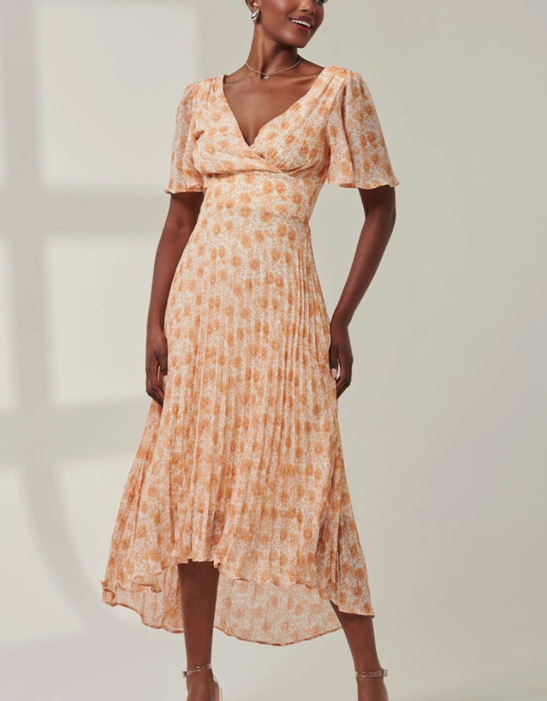 Chelsea Pleated Chiffon Dip Hem Maxi Dre
