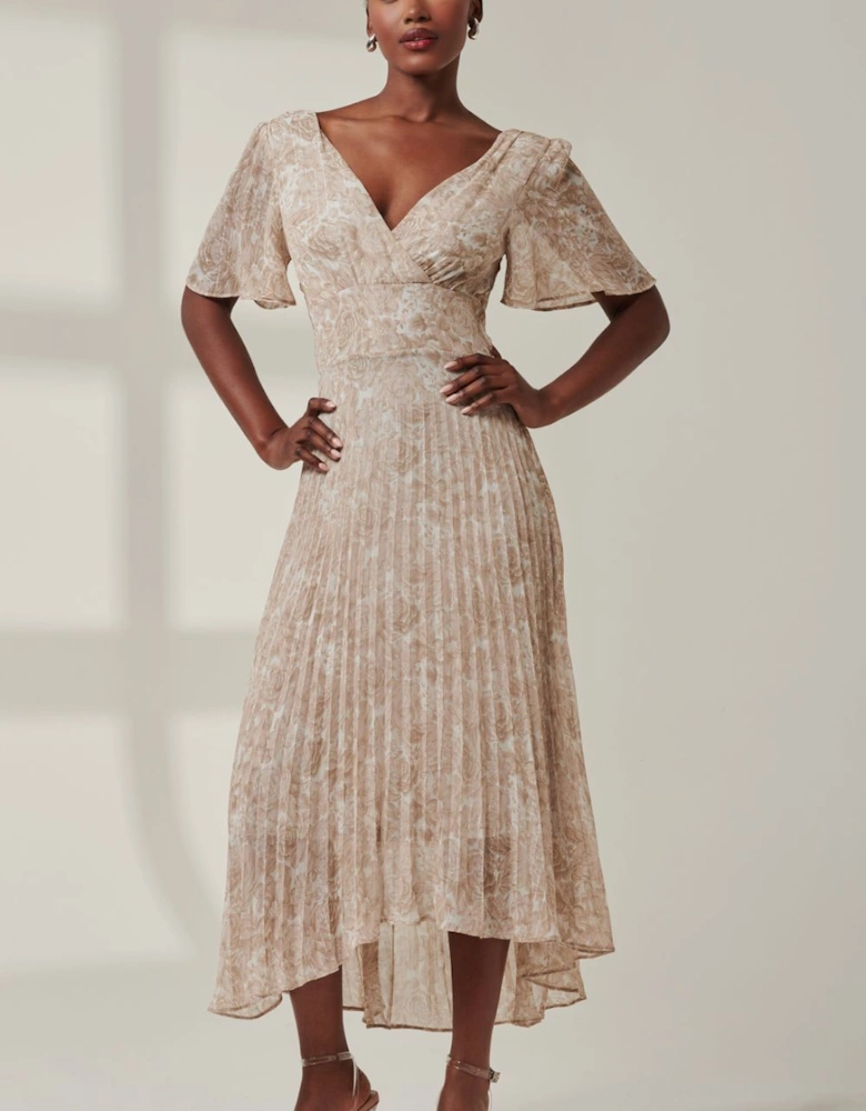 Chelsea Pleated Chiffon Dip Hem Maxi Dre