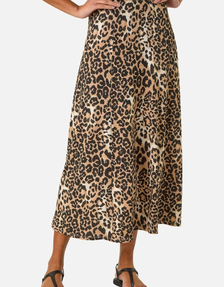 Leopard Print A-Line Midi Skirt