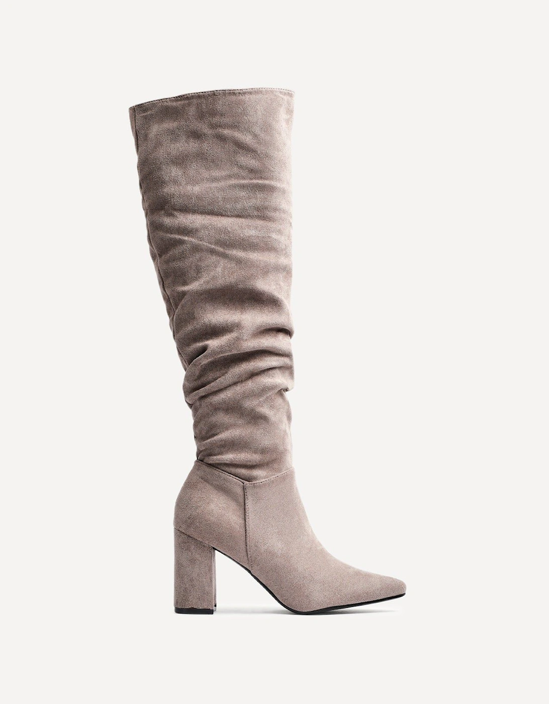 Bonnie Mocha Suede Block Heel Knee High Ruched Boot, 2 of 1
