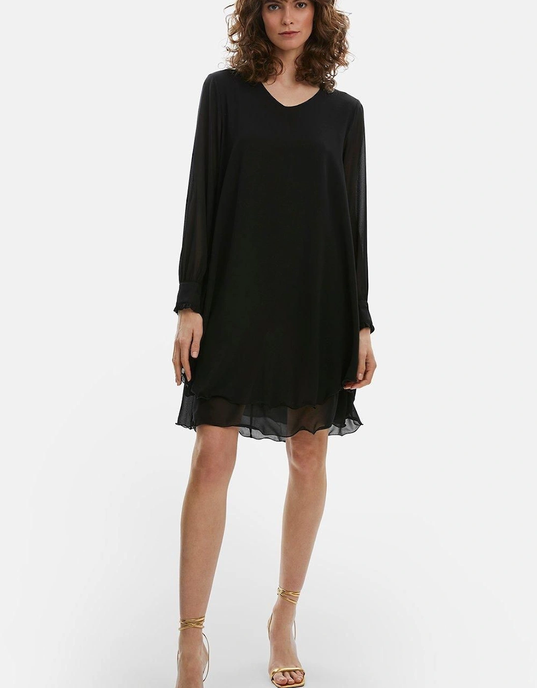 Long Sleeve Navy Wave Hem Dress, 2 of 1