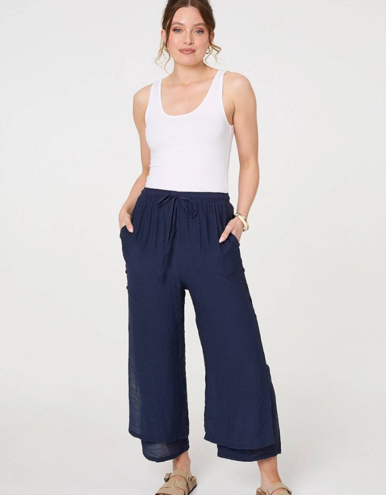 High Waist Side Split Layered Trousers