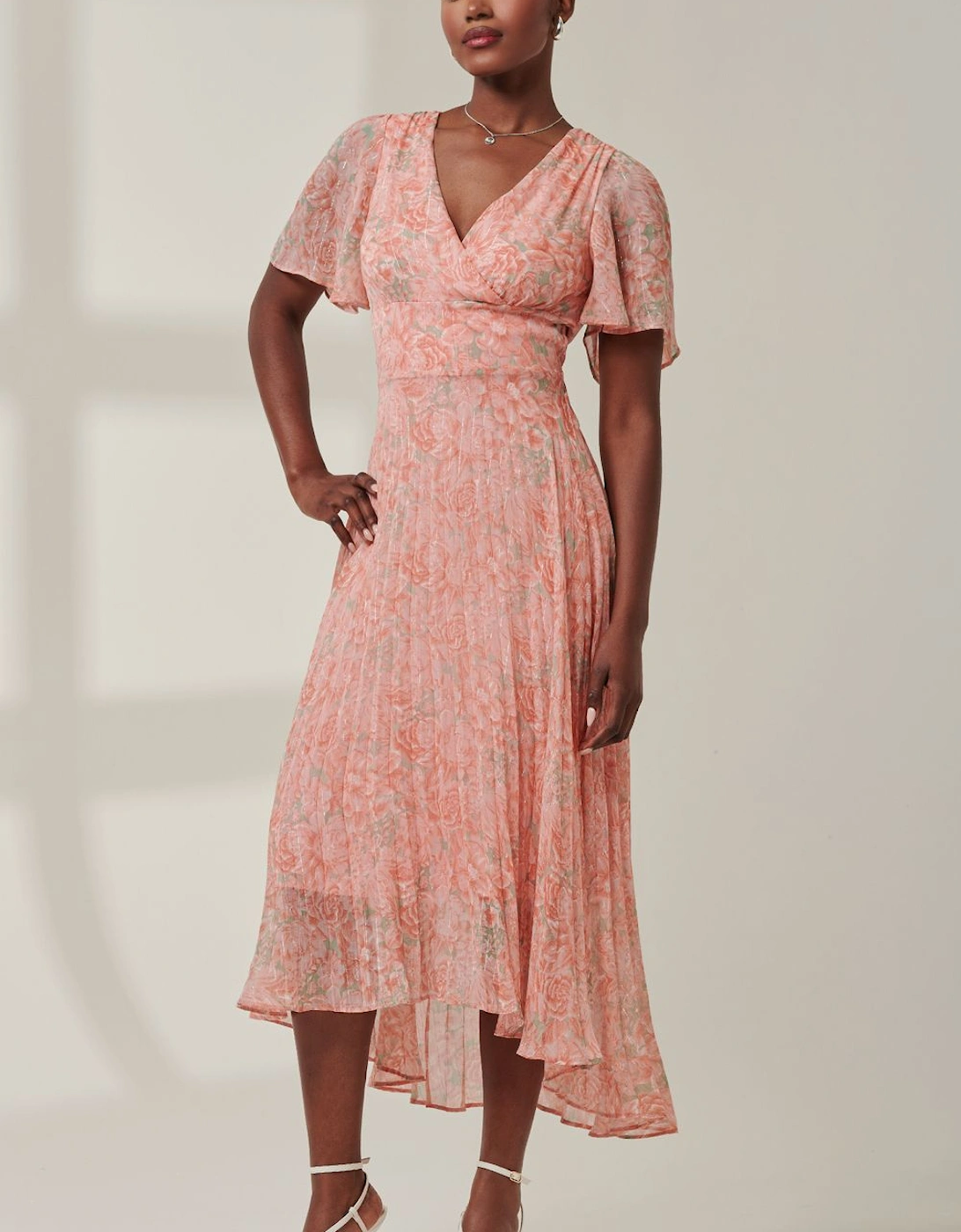 Chelsea Pleated Chiffon Dip Hem Maxi Dre, 2 of 1