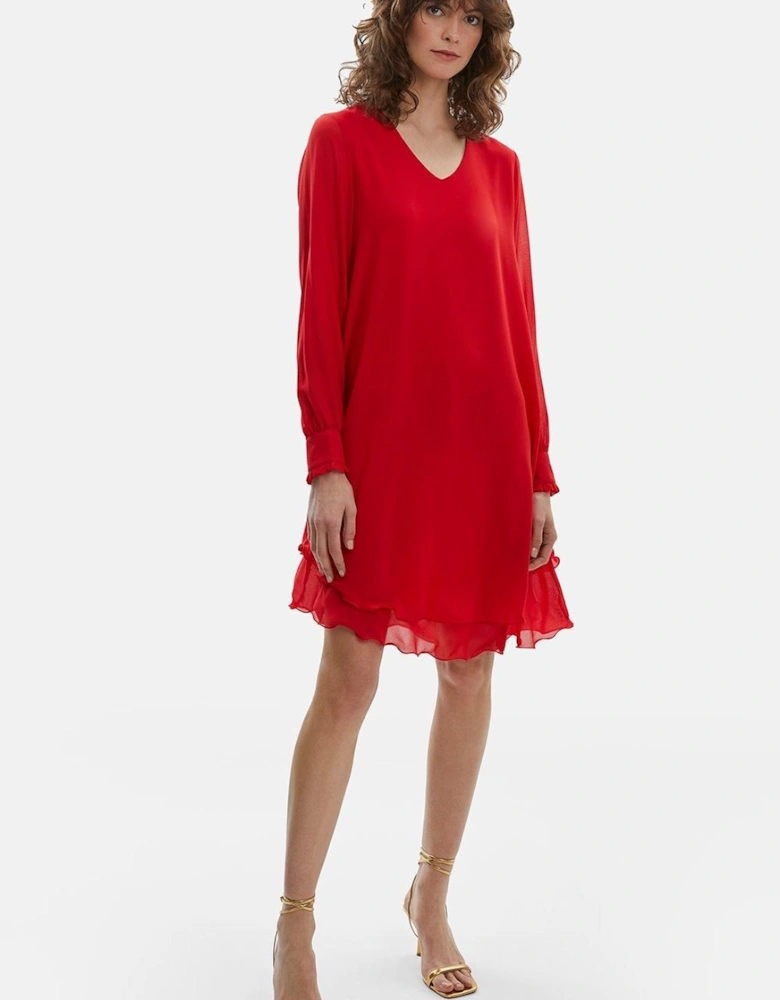 Long Sleeve Navy Wave Hem Dress