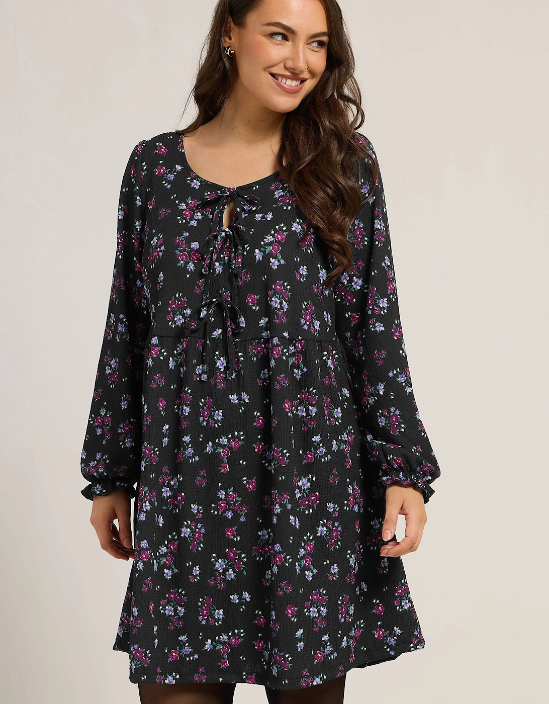 Floral Tie Front Textured Dress, 2 of 1