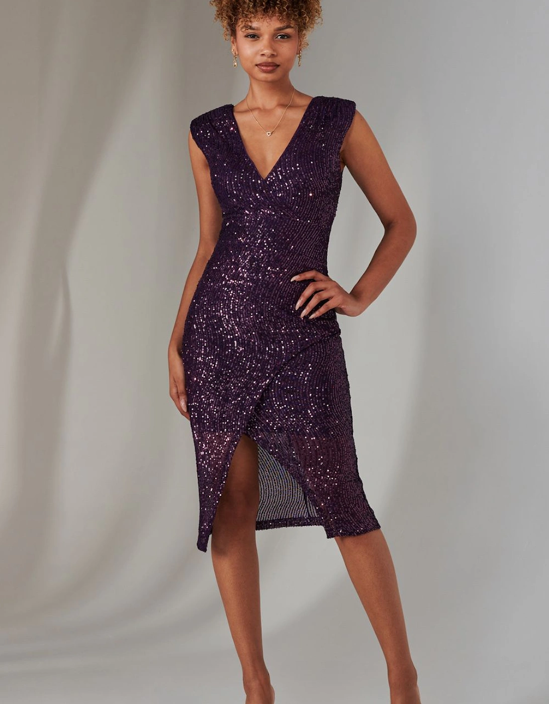 Deja Sequin Midi Dress With Slit, 2 of 1