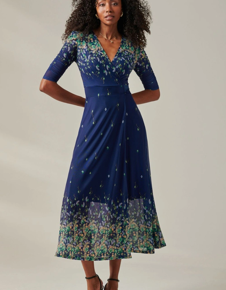 Stella Floral Print Wrap Mesh Maxi Dress