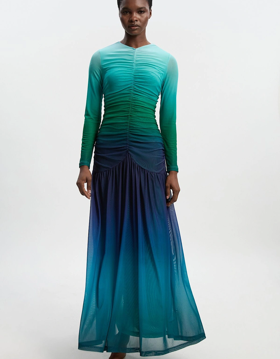 Long Sleeve Ombre Mesh Maxi Dress, 2 of 1