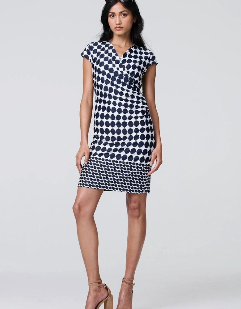 Polka Dot Faux Wrap Shift Dress