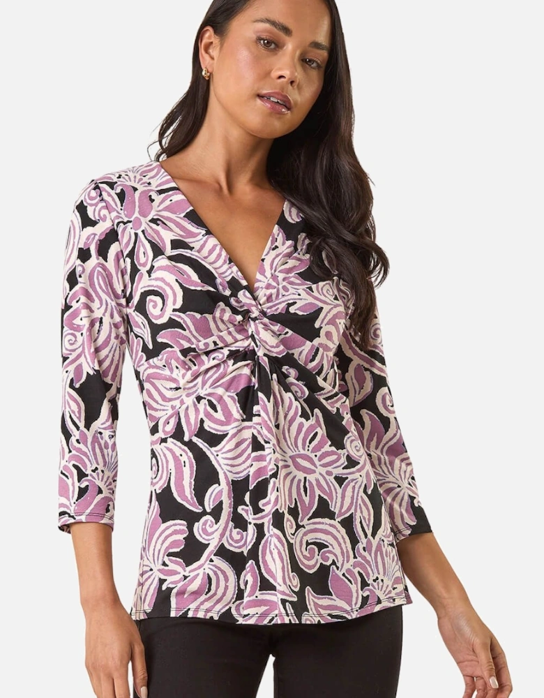 Petite Abstract Print Knot Front Top