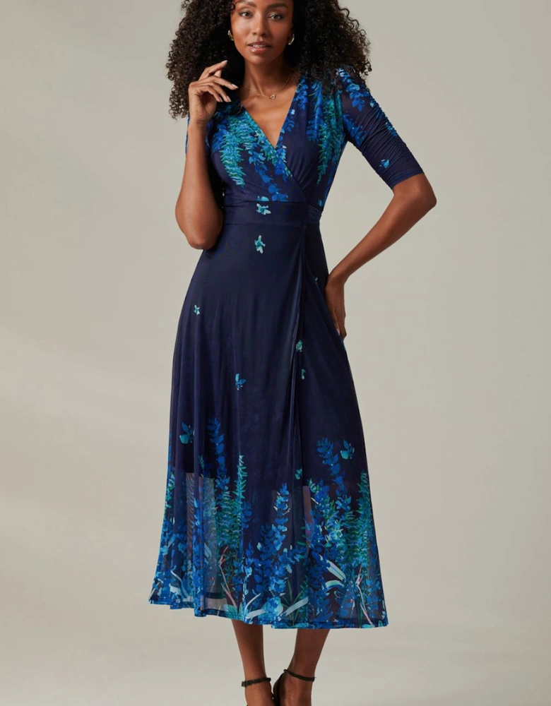 Stella Floral Print Wrap Mesh Maxi Dress
