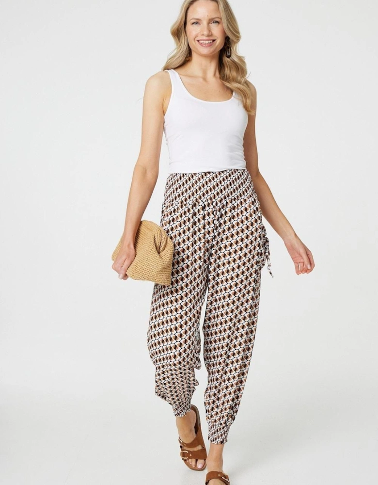 Geo Print High Waist Tassel Harem Pants
