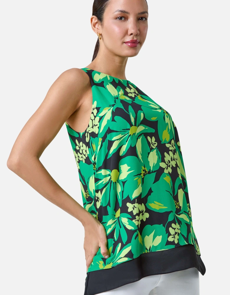 Floral Print V-Neck Double Layer Vest Top