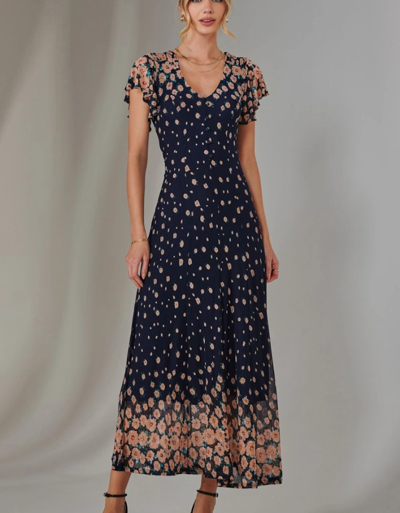 Gina Mirrored Print Mesh Maxi Dress