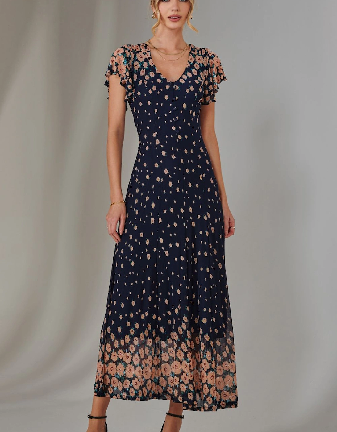 Gina Mirrored Print Mesh Maxi Dress, 2 of 1