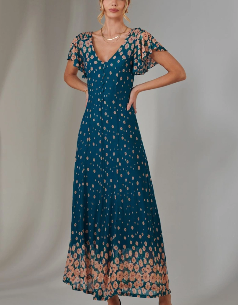 Gina Mirrored Print Mesh Maxi Dress