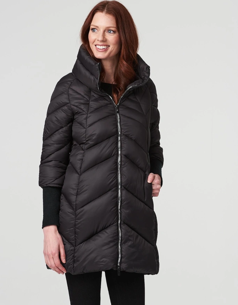 High Neck Knit Cuff Puffer Coat