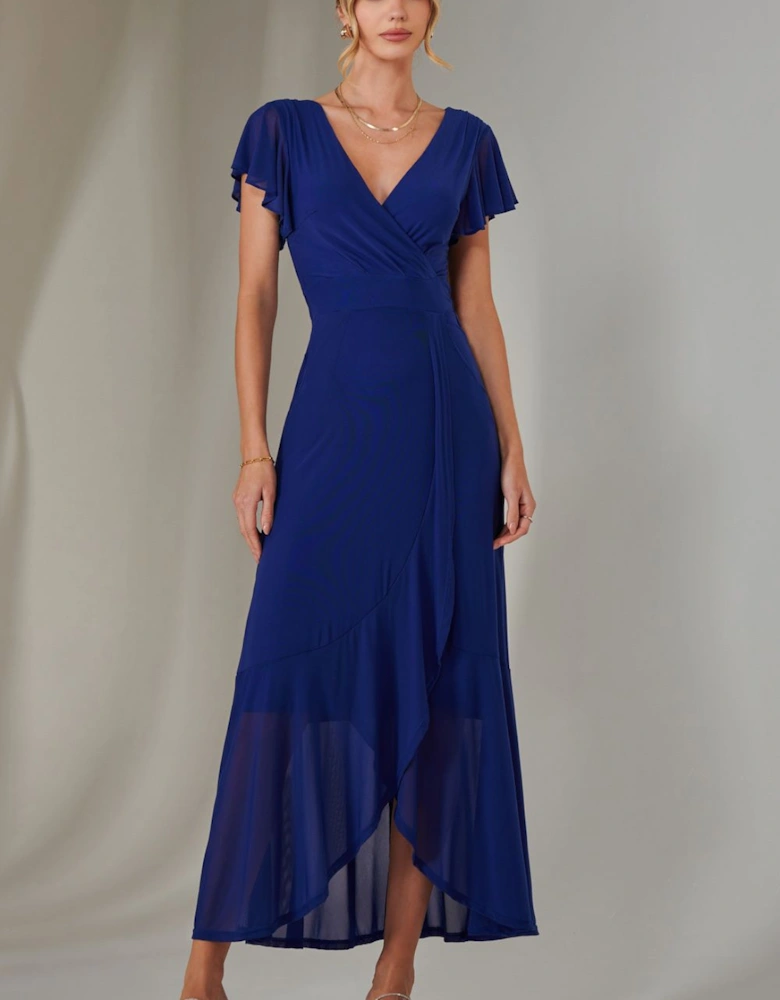 Plain Wrap Mesh Maxi Dress