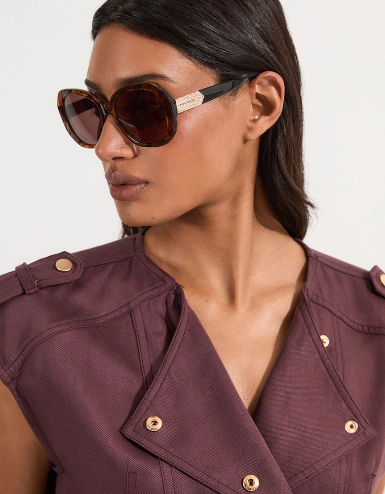 Brown Patterned Hexagonal Gold Detail Sunglasses