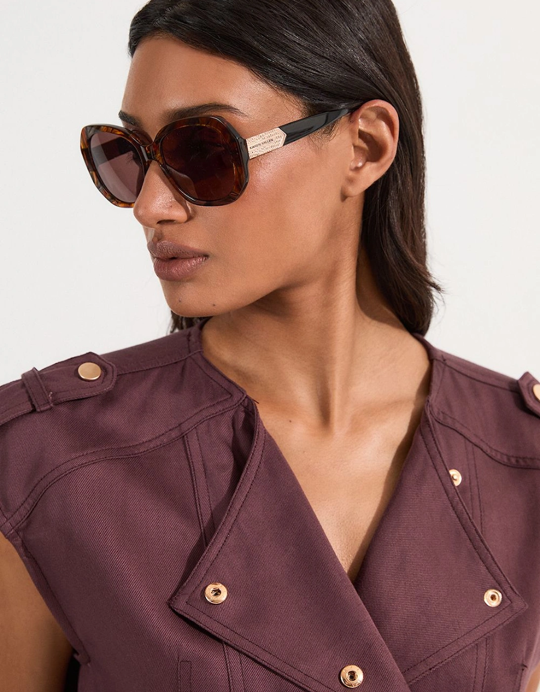 Brown Patterned Hexagonal Gold Detail Sunglasses, 2 of 1