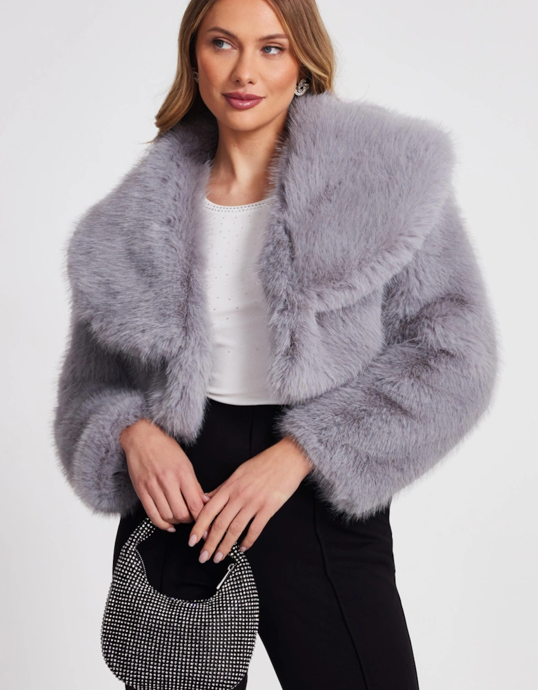 Grey Faux Fur Cropped Jacket