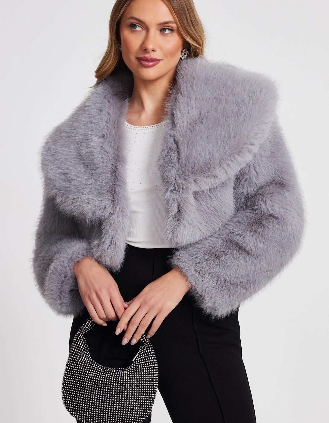 Grey Faux Fur Cropped Jacket, 2 of 1