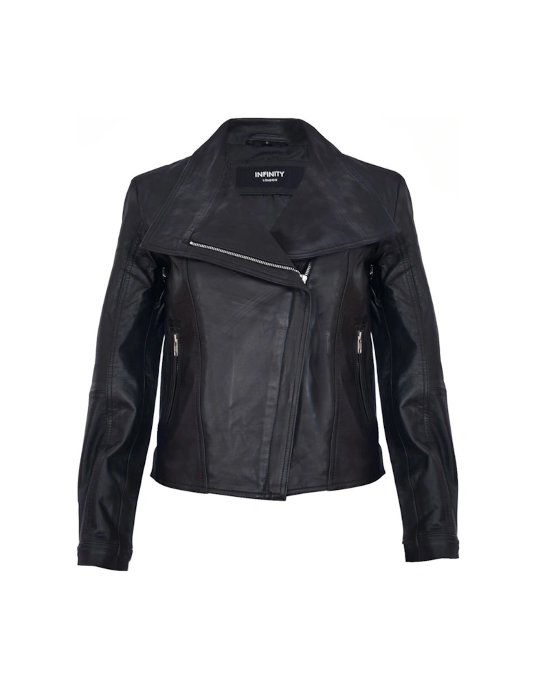 Classic  Leather Shawl Wrap Biker Jacket - Morpeth