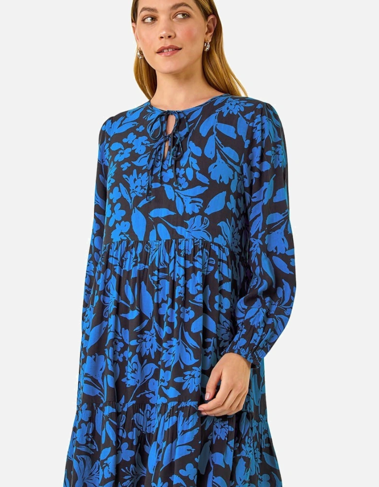 Floral Print Tie Front Smock Dress