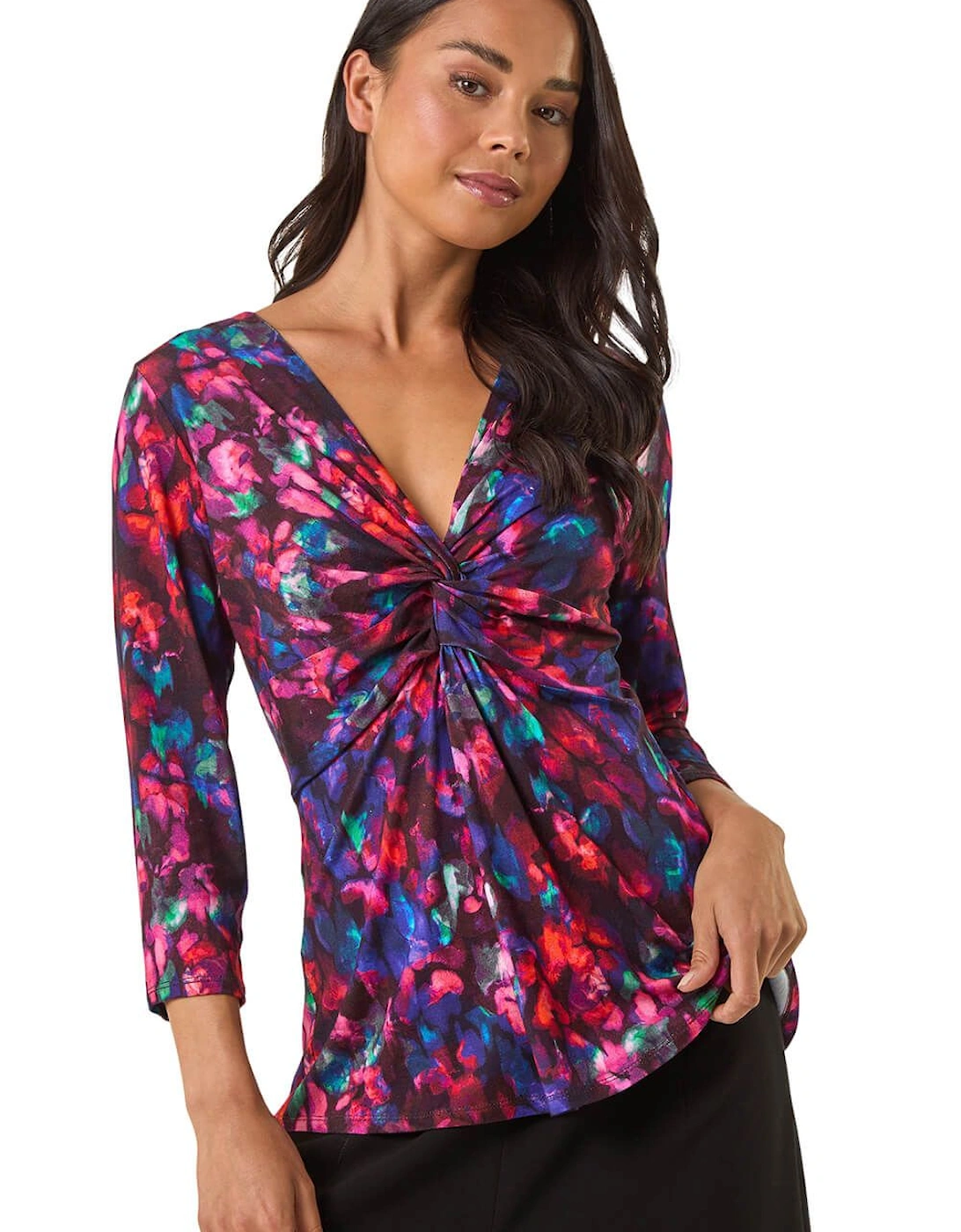 Petite Abstract Print Knot Front Top, 2 of 1