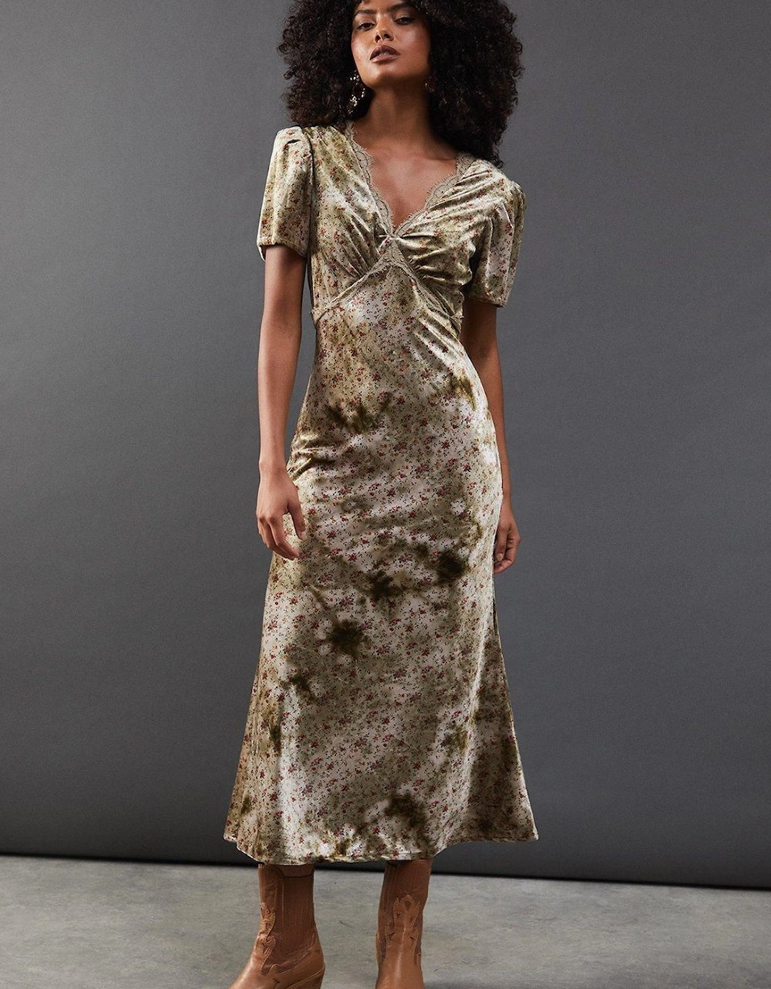 Rose Velvet V Neck Midi Tea Dress, 2 of 1