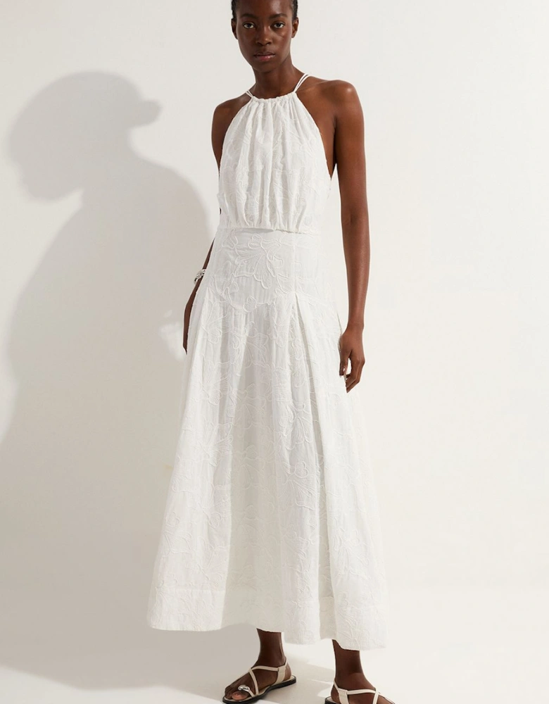 Cotton Broderie Strappy Halter Neck Woven Maxi Dress