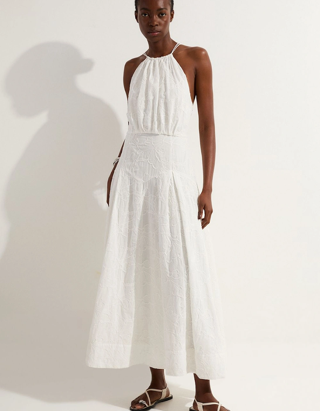 Cotton Broderie Strappy Halter Neck Woven Maxi Dress, 2 of 1