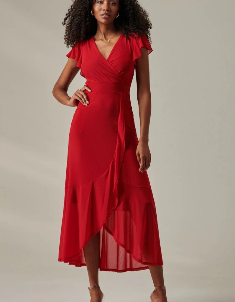 Plain Wrap Mesh Maxi Dress