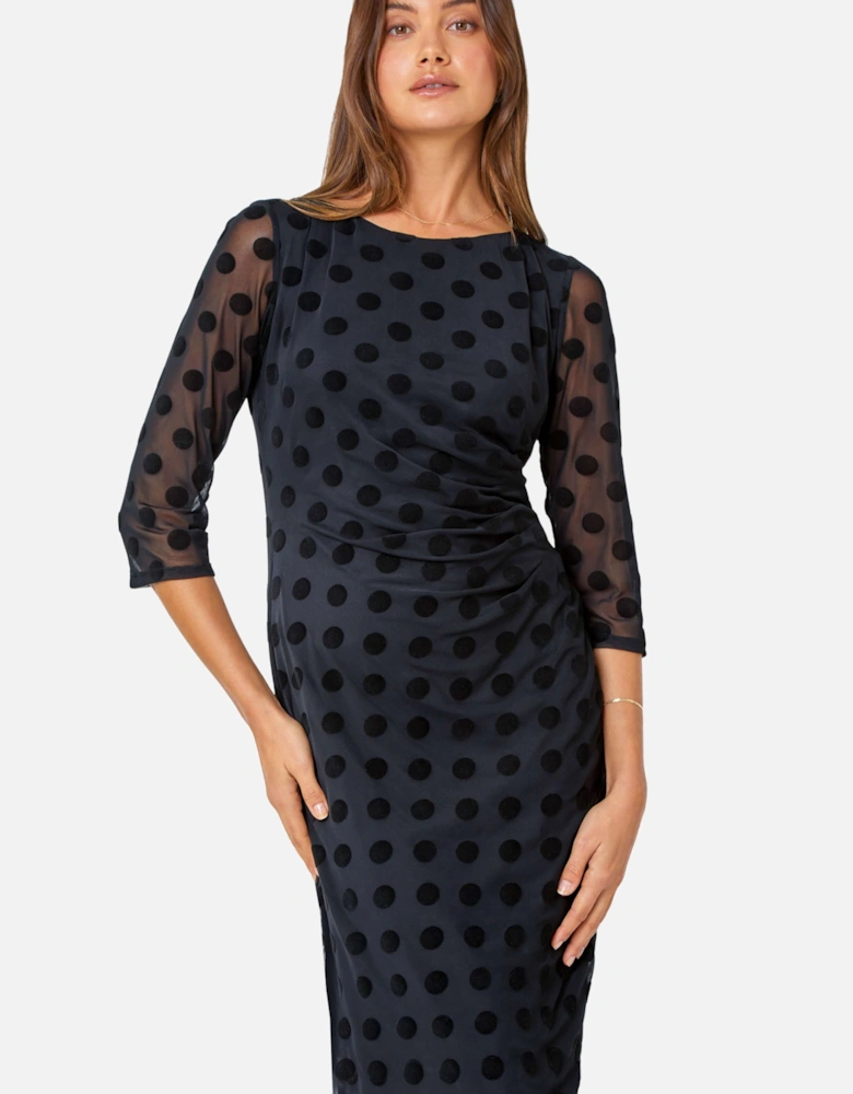 Polka Dot Ruched Stretch Dress