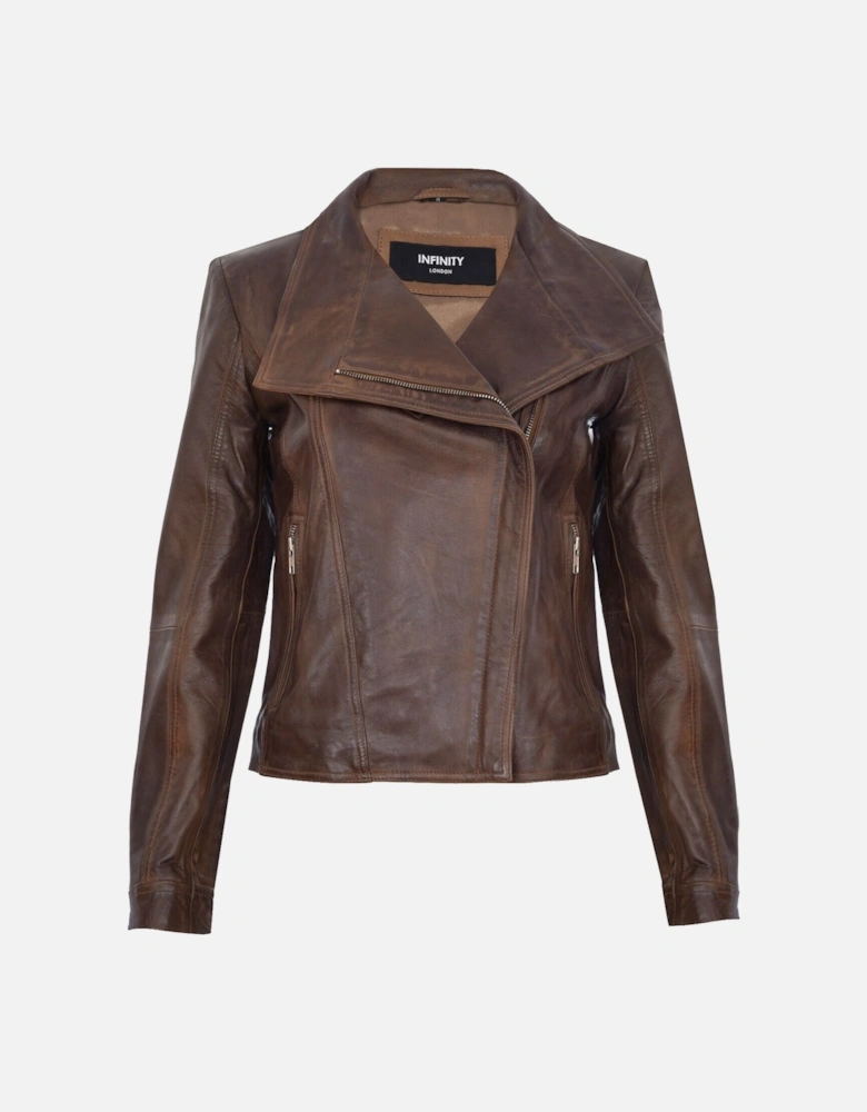 Classic  Leather Shawl Wrap Biker Jacket - Morpeth