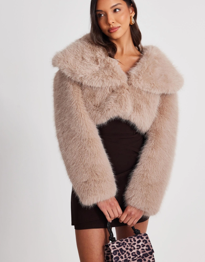Stone Faux Fur Cropped Jacket