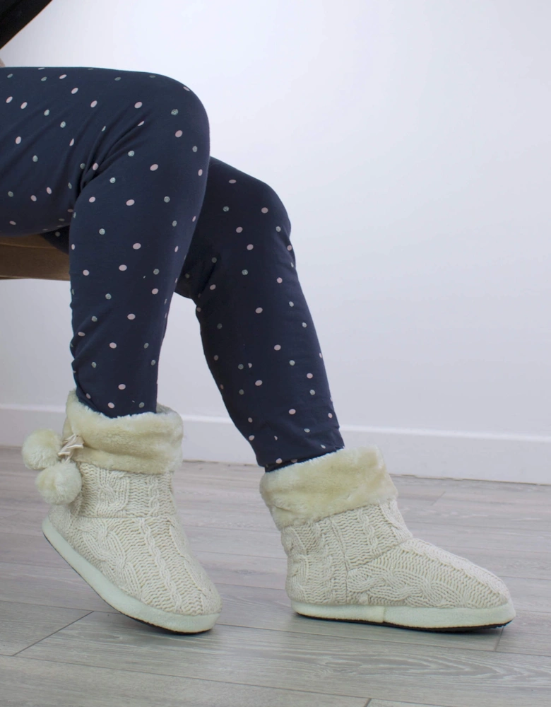 Heel Glitter Cable Knit Pom Pom Ankle Boots  Slippers