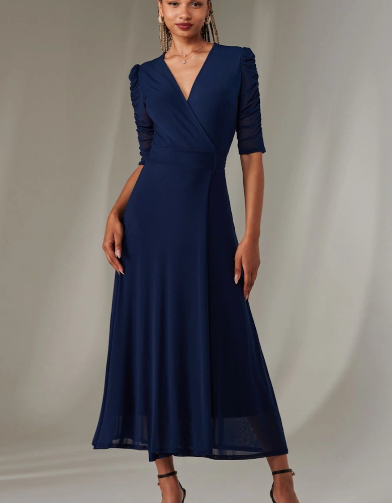 Zeena Plain Wrap Mesh Maxi Dress