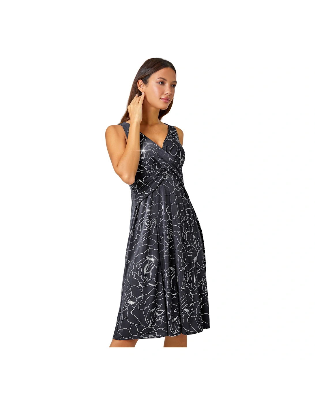 Floral Glitter Print Midi Stretch Dress, 2 of 1