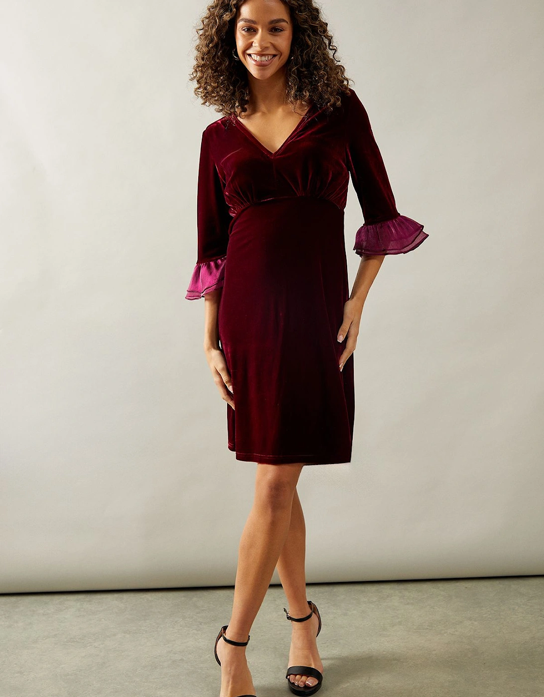Occasion Velvet Pleated Cuff Mini Dress, 2 of 1