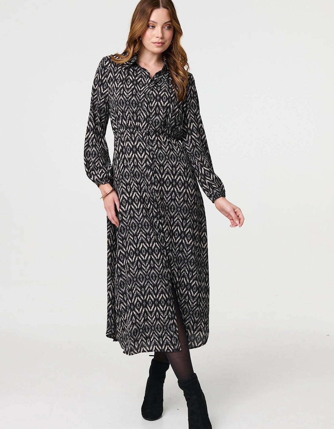 Chevron Print Long Sleeve Midi Shirt Dress, 2 of 1