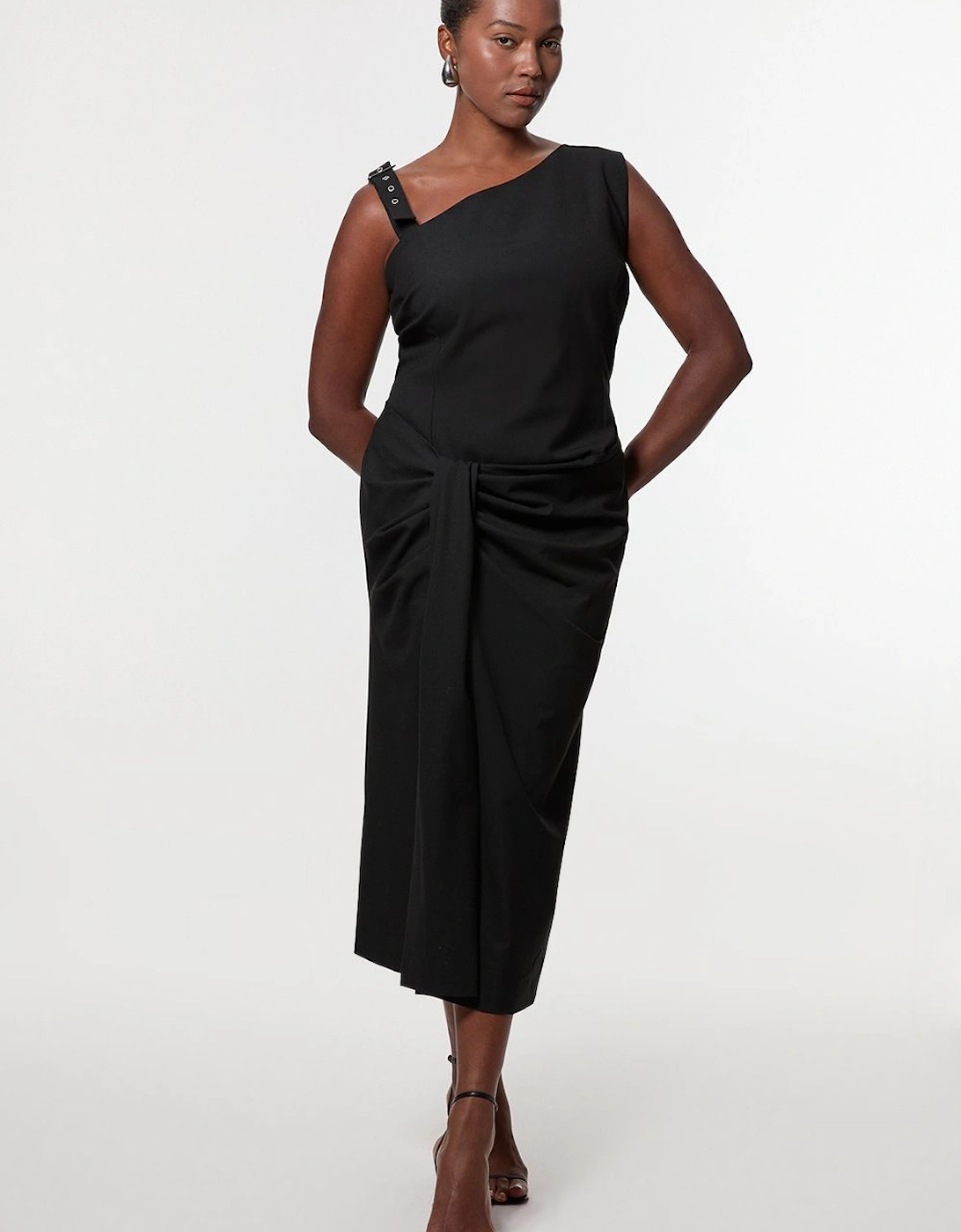 Plus Size Tailored Asymmetric Neck Strappy Detail Dress, 2 of 1