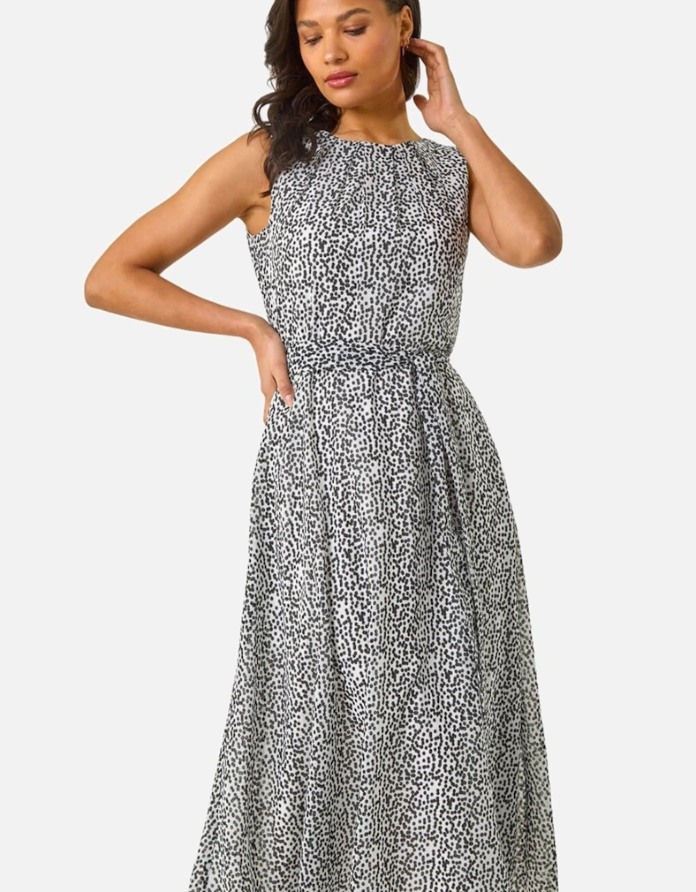 Spot Print Pleated Midi Dress