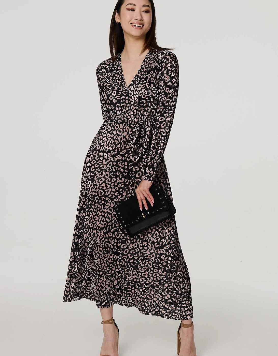Animal Print Pleated Wrap Midi Dress, 2 of 1