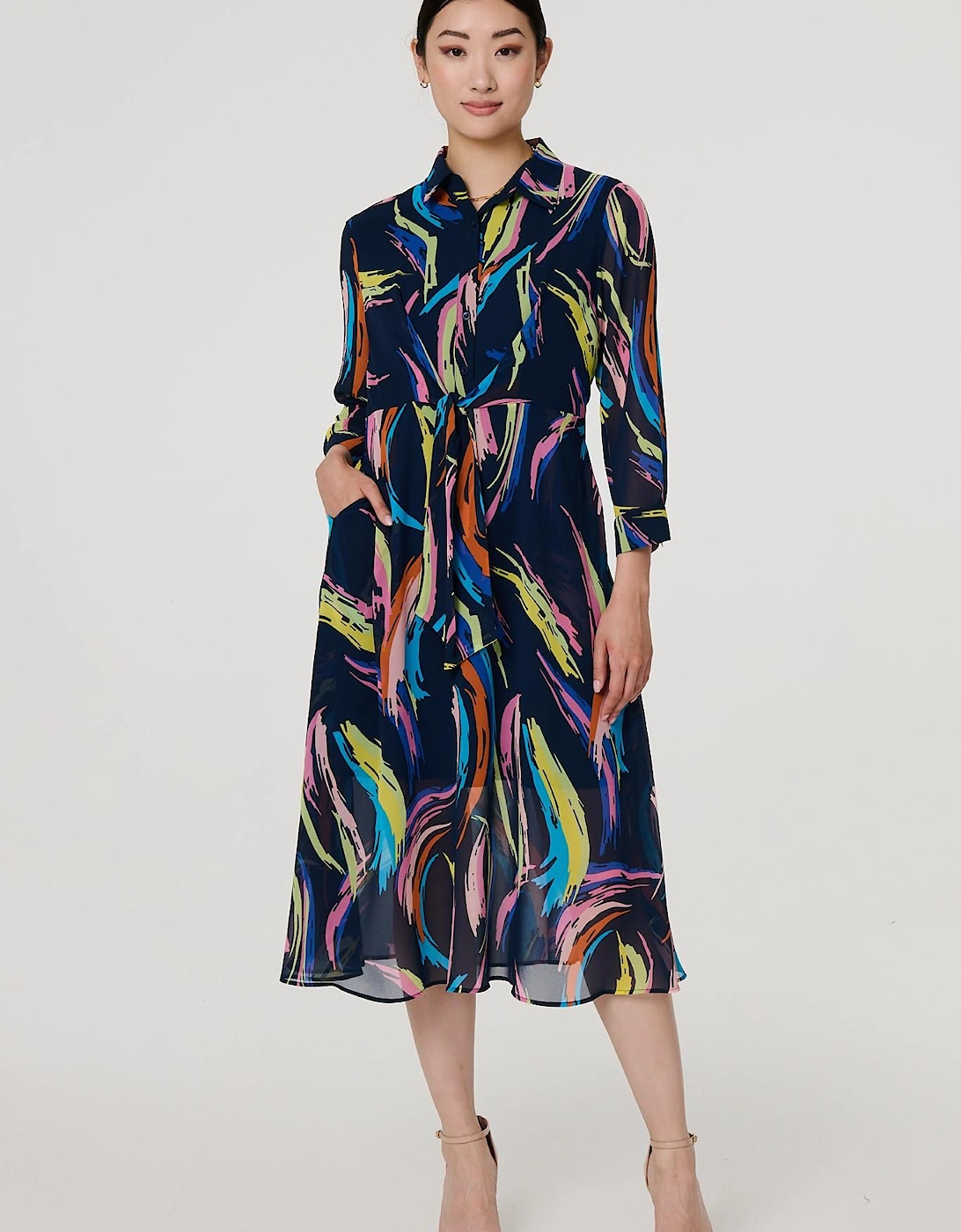 Abstract Tie Front Midi Shirt Dress, 2 of 1