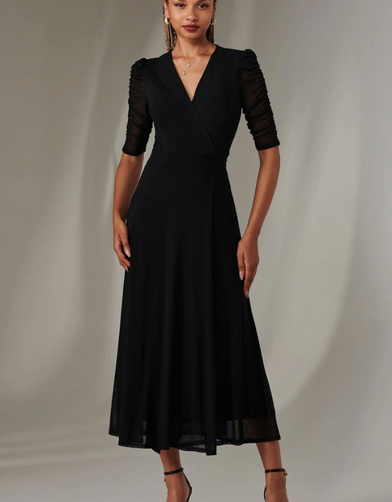Zeena Plain Wrap Mesh Maxi Dress