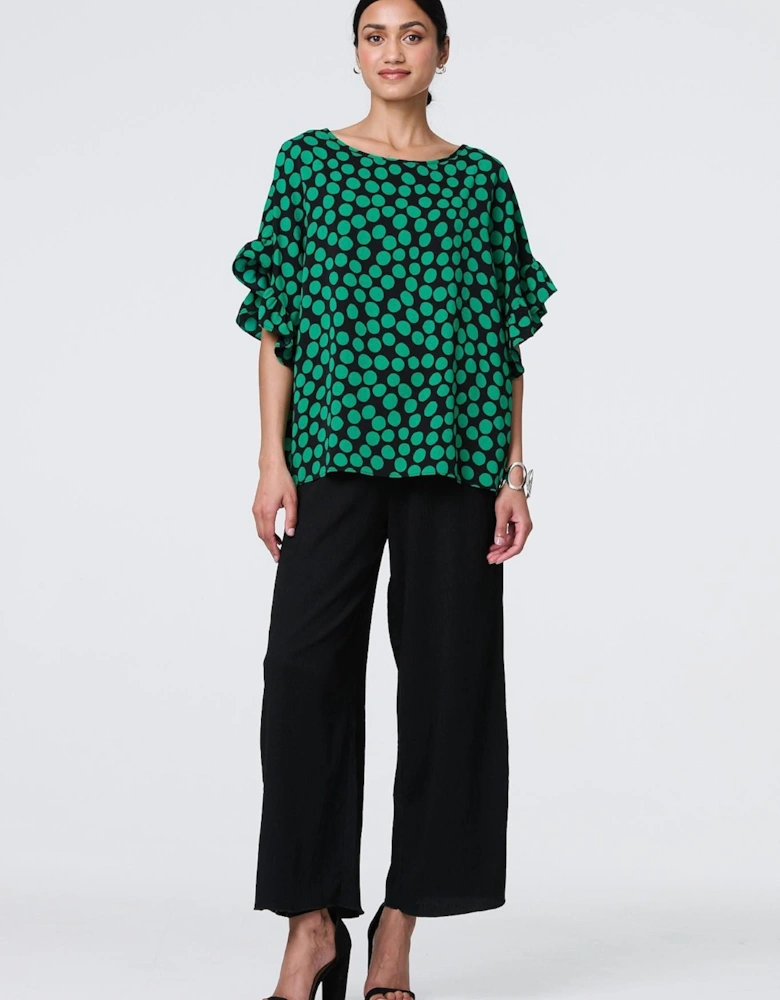 Polka Dot Frilled 1/2 Sleeve Blouse